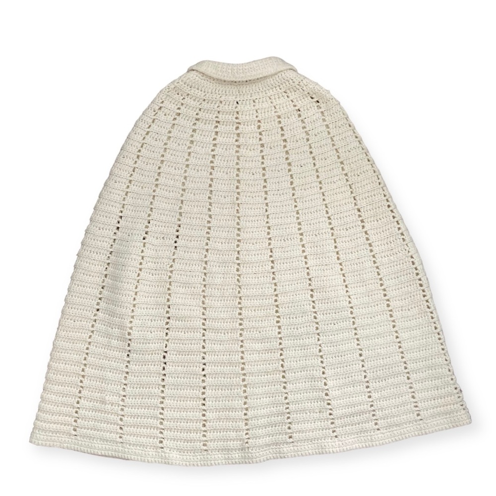 Vintage 1960s Hand-Knitted Button Down Sweater Cape Poncho Cream White - Picture 6 of 10